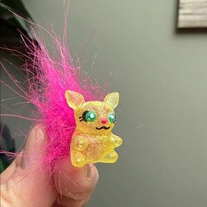 Handmade Miniature Resin Glittery Yellow Figurine wt Pink Faux Fur Hand Painted
